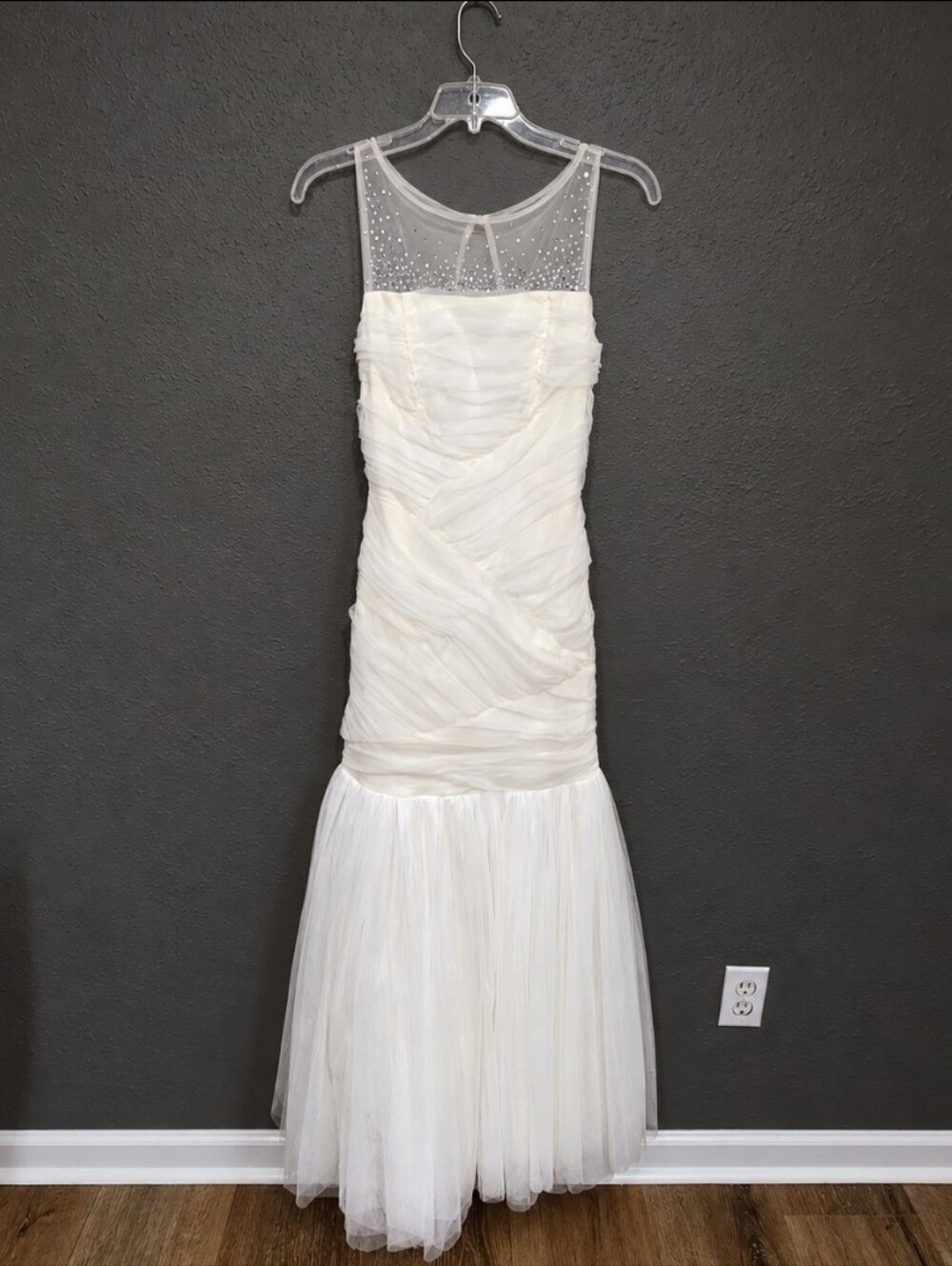 Jessica McClintock Ivory Wedding Formal Gown Rhinestone Tulle Dress Size 4 USA